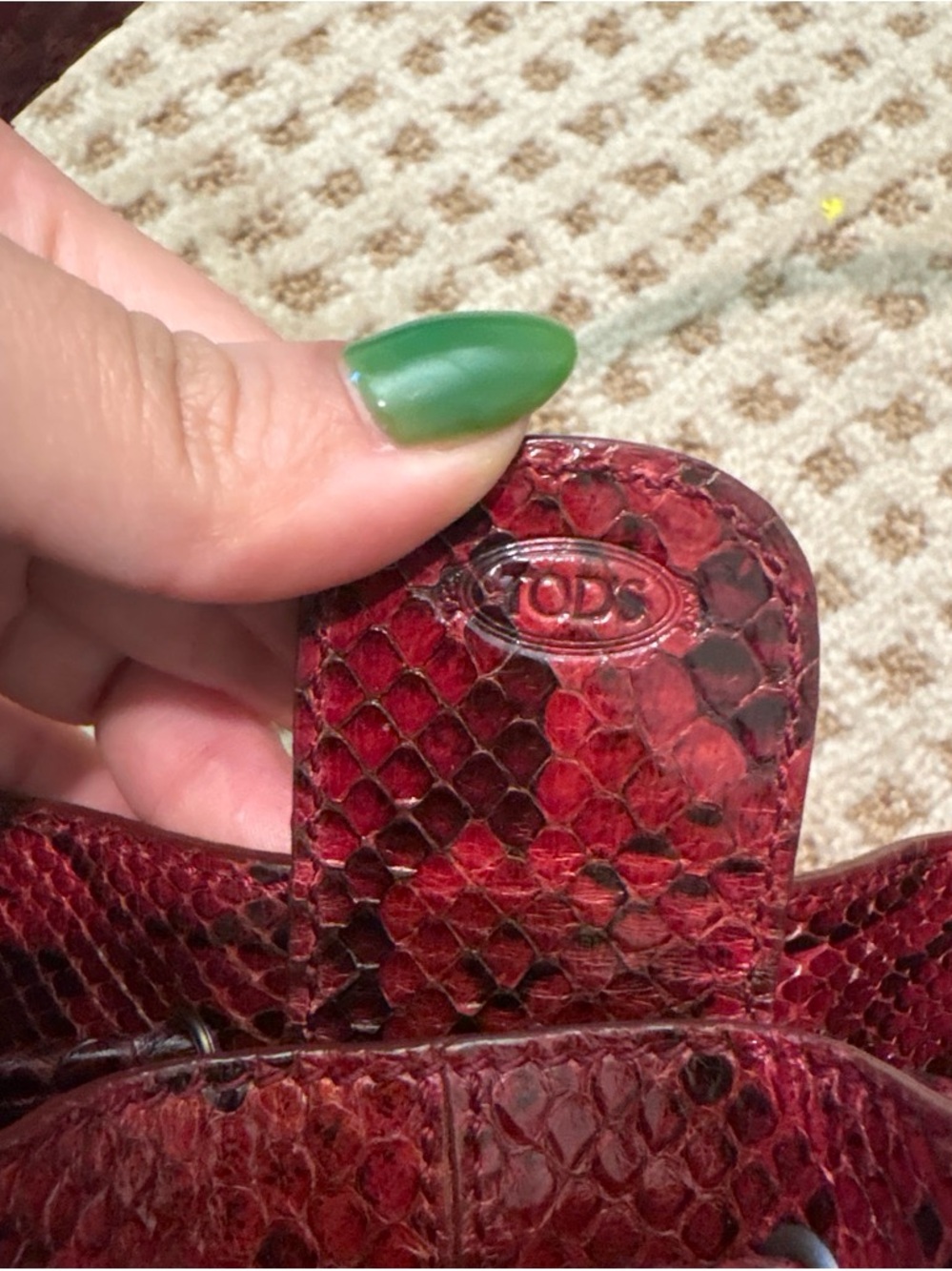 Tod's Red Python-Effect Leather Tote - Picture 2 of 6